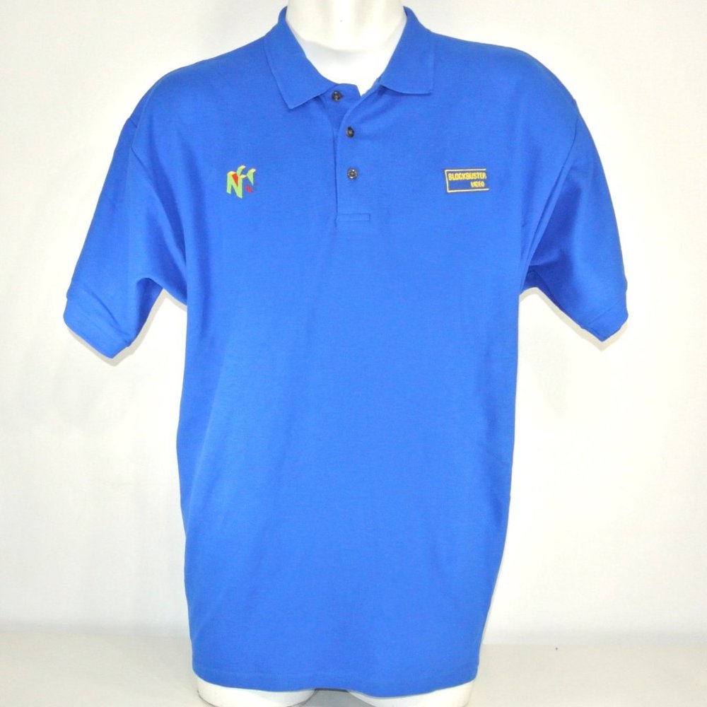 NINTENDO 64 Blockbuster Video Vintage Employee Uniform Polo Shirt Blue Size L